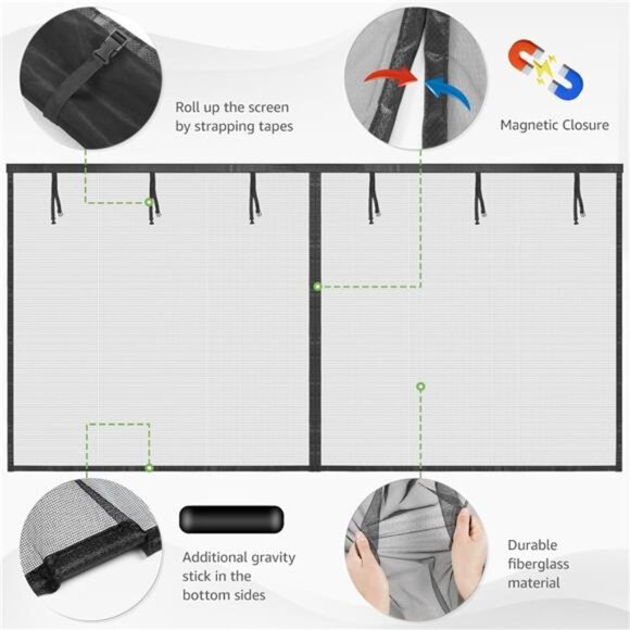 Garage Door Screen, 16x7 Ft Magnetic Closure Heavy Duty Weighted Bottom Garage - Picture 6 of 7